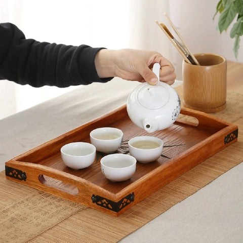Bandeja Japonesa de Madeira BambuZen com Detalhes em Metal