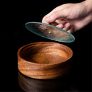 Bandeja Nogueira Miyake – Armazenamento Elegante com Tampa de Vidro