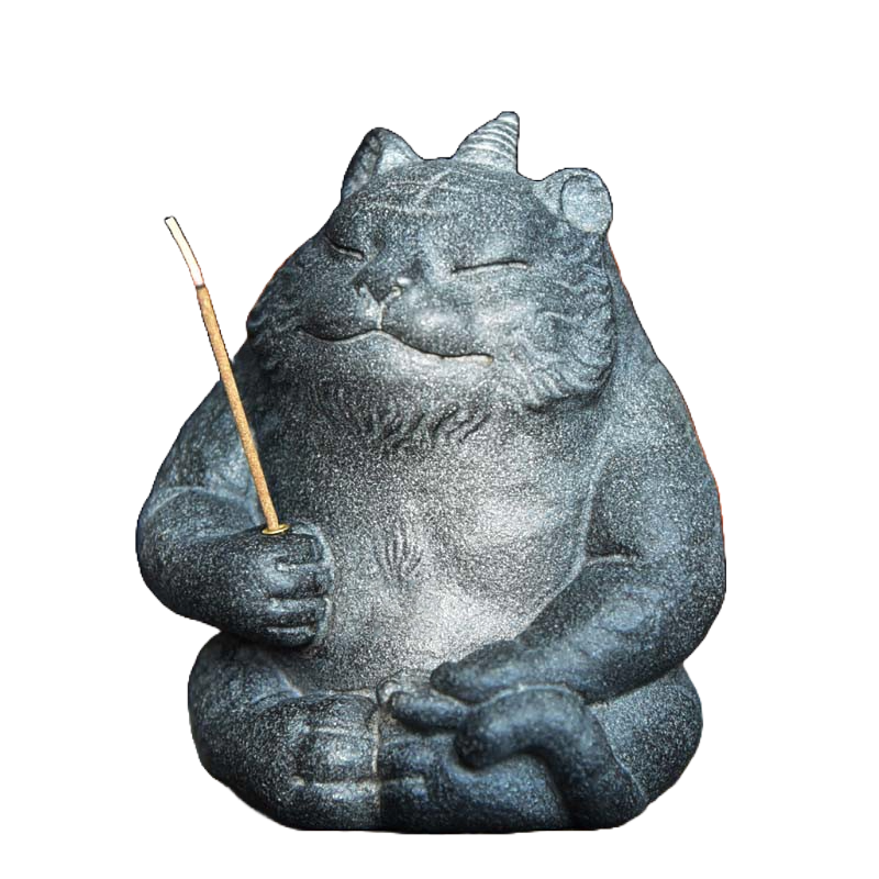 Incensário Escultura Tigre de Pedra Preta Dourada – Arte Mineral
