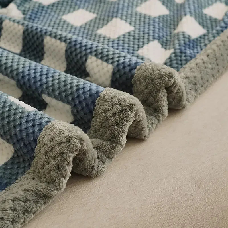 Manta de Lã Flocked Super Macia — Cobertor Leve para Sofá & Cama, Ideal para Viagens