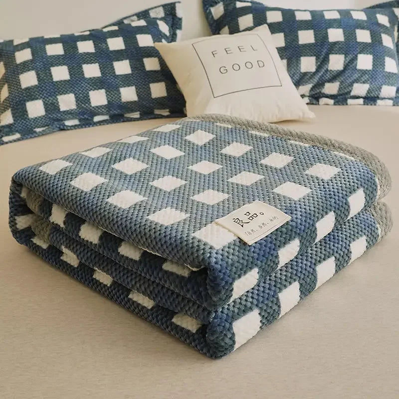 Manta de Lã Flocked Super Macia — Cobertor Leve para Sofá & Cama, Ideal para Viagens