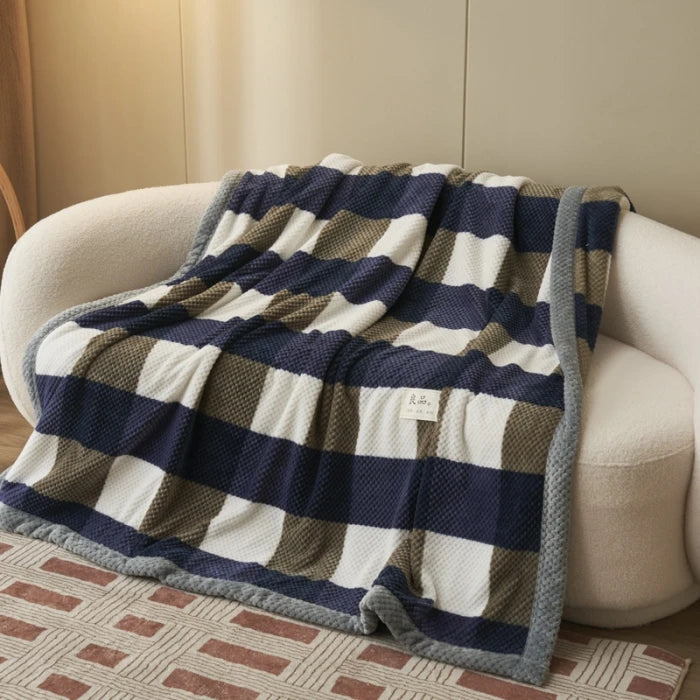 Manta de Lã Flocked Super Macia — Cobertor Leve para Sofá & Cama, Ideal para Viagens