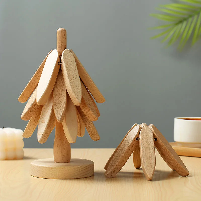 Trivet Leaf – Descanso de Panela e Porta-Copos em Madeira