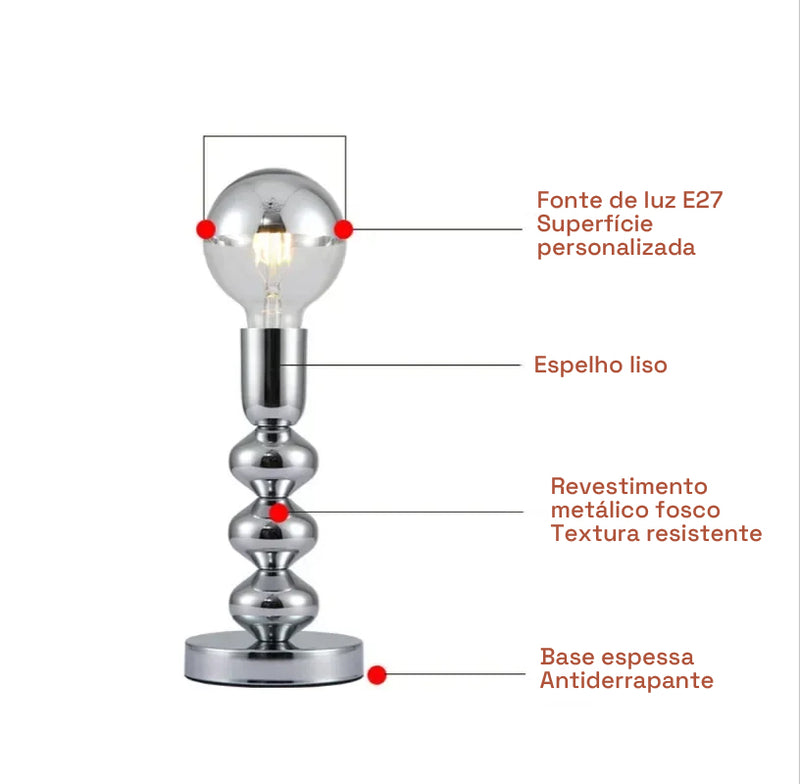Luminária de Mesa Cromo Essence em Alumínio – Design Minimalista