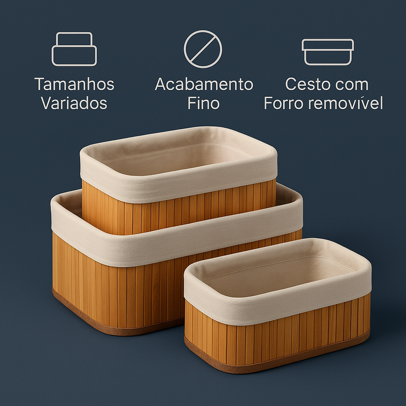 Organizadores Aurora – Bambu com Forro de Tecido Removível