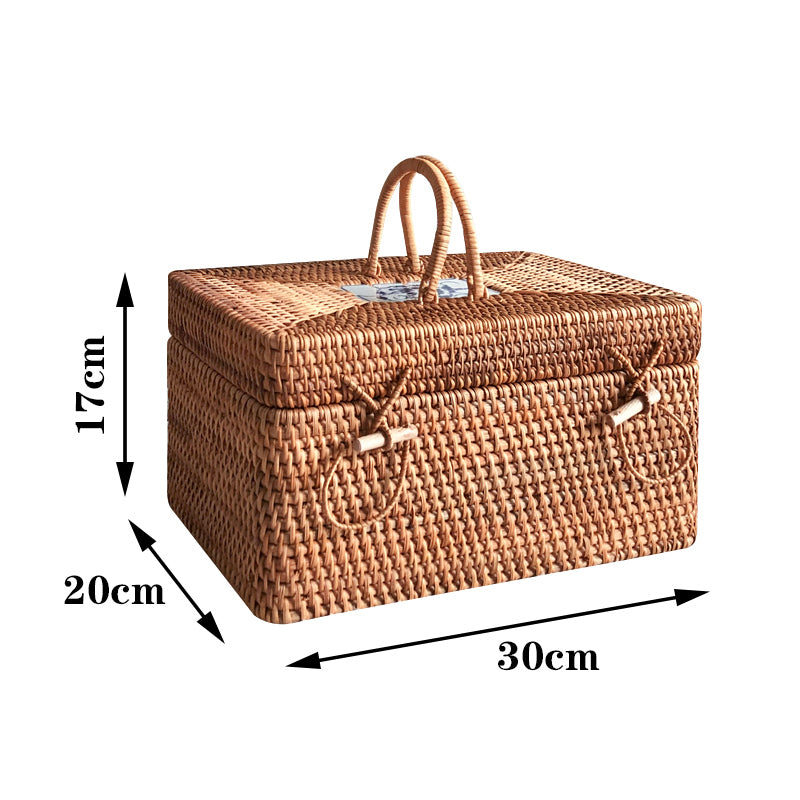 Organizador Rattan Bellezza com Detalhe em Porcelana – Cesta Decorativa Retangular