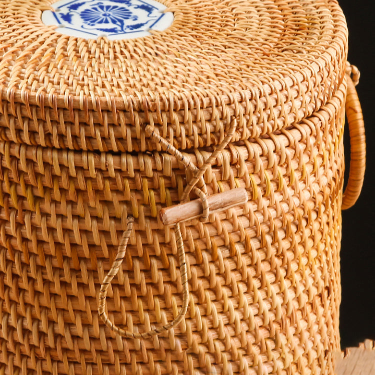 Organizador Rattan com Detalhe em Porcelana – 4 Tamanhos