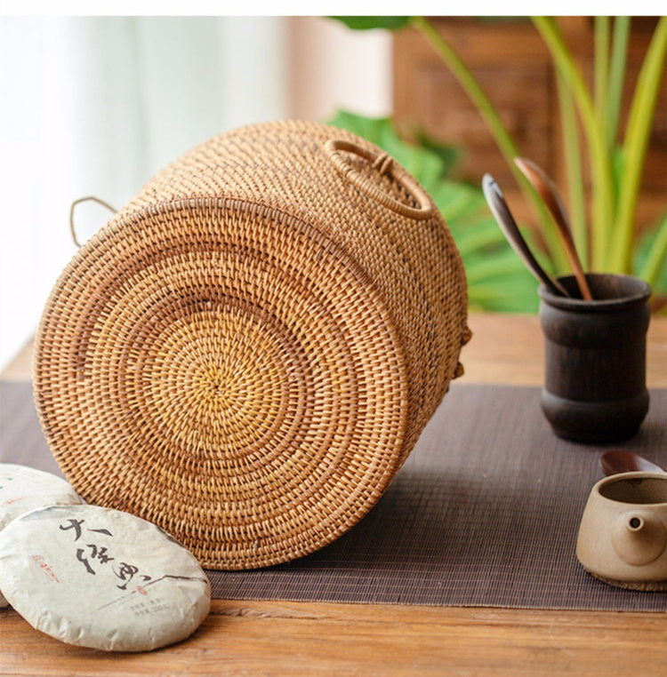 Organizador Rattan com Detalhe em Porcelana – 4 Tamanhos