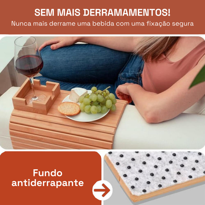 Bandeja de Sofá com Porta-Copos em Bambu – Praticidade e Estilo