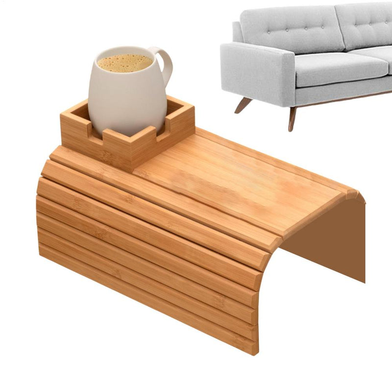 Bandeja de Sofá com Porta-Copos em Bambu – Praticidade e Estilo