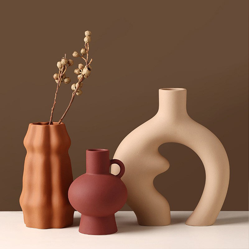 Vaso Nórdico Harmonia Duo – Cerâmica Premium Minimalista, para Sala, Quarto e Escritório