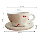 Xícara e Pires de Cerâmica 300 ml – Detalhe Cereja em Relevo, Alta Qualidade, Ideal para Presentear