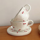 Xícara e Pires de Cerâmica 300 ml – Detalhe Cereja em Relevo, Alta Qualidade, Ideal para Presentear