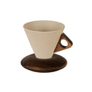 Xícara de Cerâmica Triangular Wabi-Sabi com Base de Madeira 250ml Minimalista