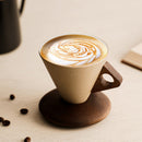 Xícara de Cerâmica Triangular Wabi-Sabi com Base de Madeira 250ml Minimalista