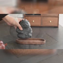 Incensário Escultura Tigre de Pedra Preta Dourada – Arte Mineral